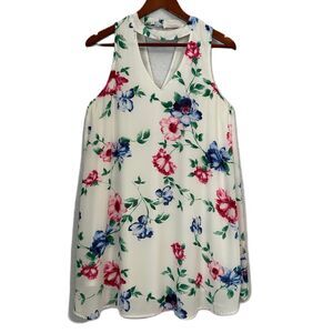 Peach Love Dress Women M Ivory Multi Floral Cutout Sleevless Retro Cottage Comfy